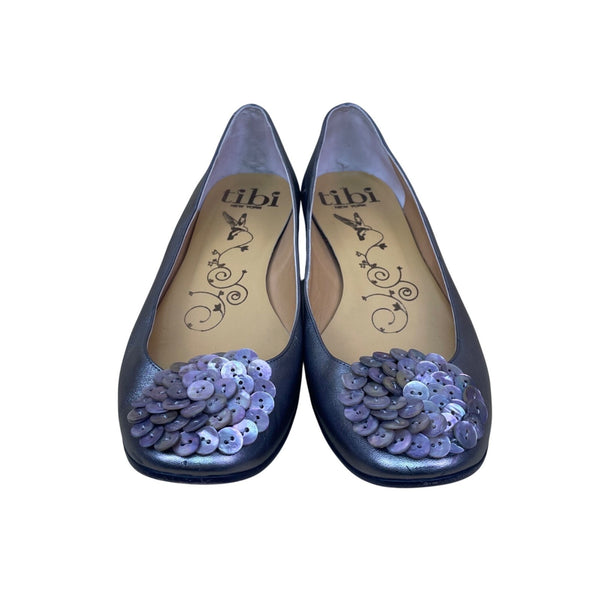 Tibi Women’s Gray Pewter Leather Button Embellished Slip-On Ballet Flats 9.5