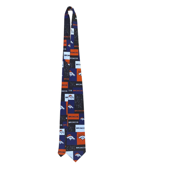 NFL Team Apparel Mens Orange/Blue Polyester Denver Broncos Tie Handmade Logo Des