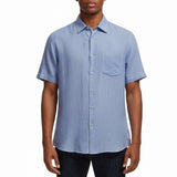 Alex Cannon Mens Blue Linen Button-Down Short Sleeve Shirt  Casual Sz XL