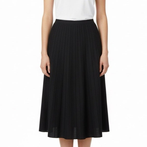 Jones New York Womens Black Pleated Midi Skirt Elegant Ribbed Knit Size L