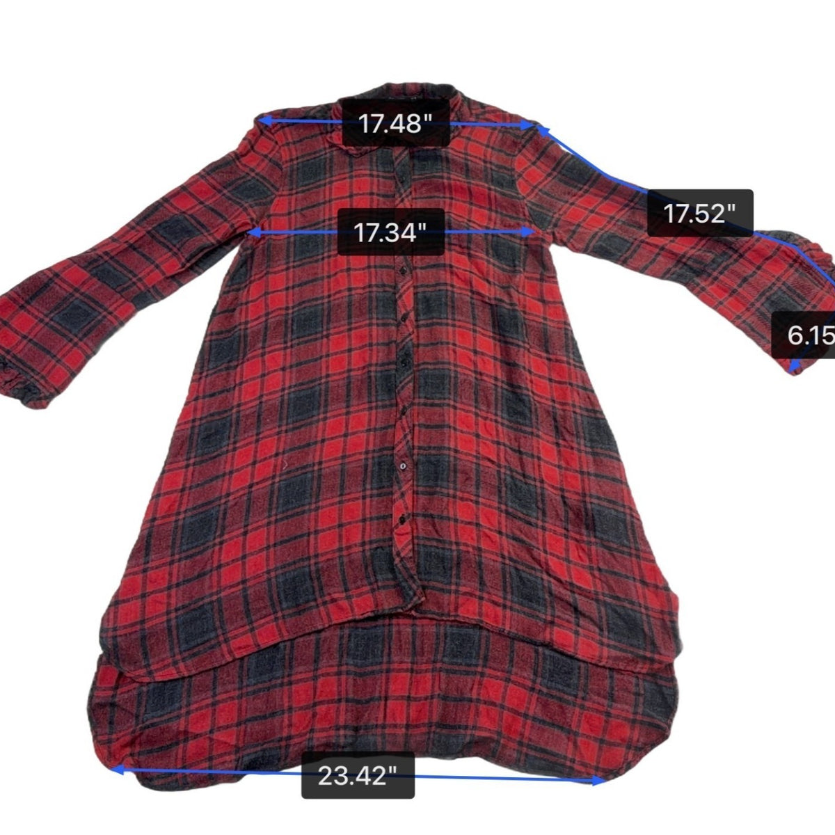 Zara Woman Red/Black Viscose & Acrylic Plaid Button-Down Tunic Dress Size M