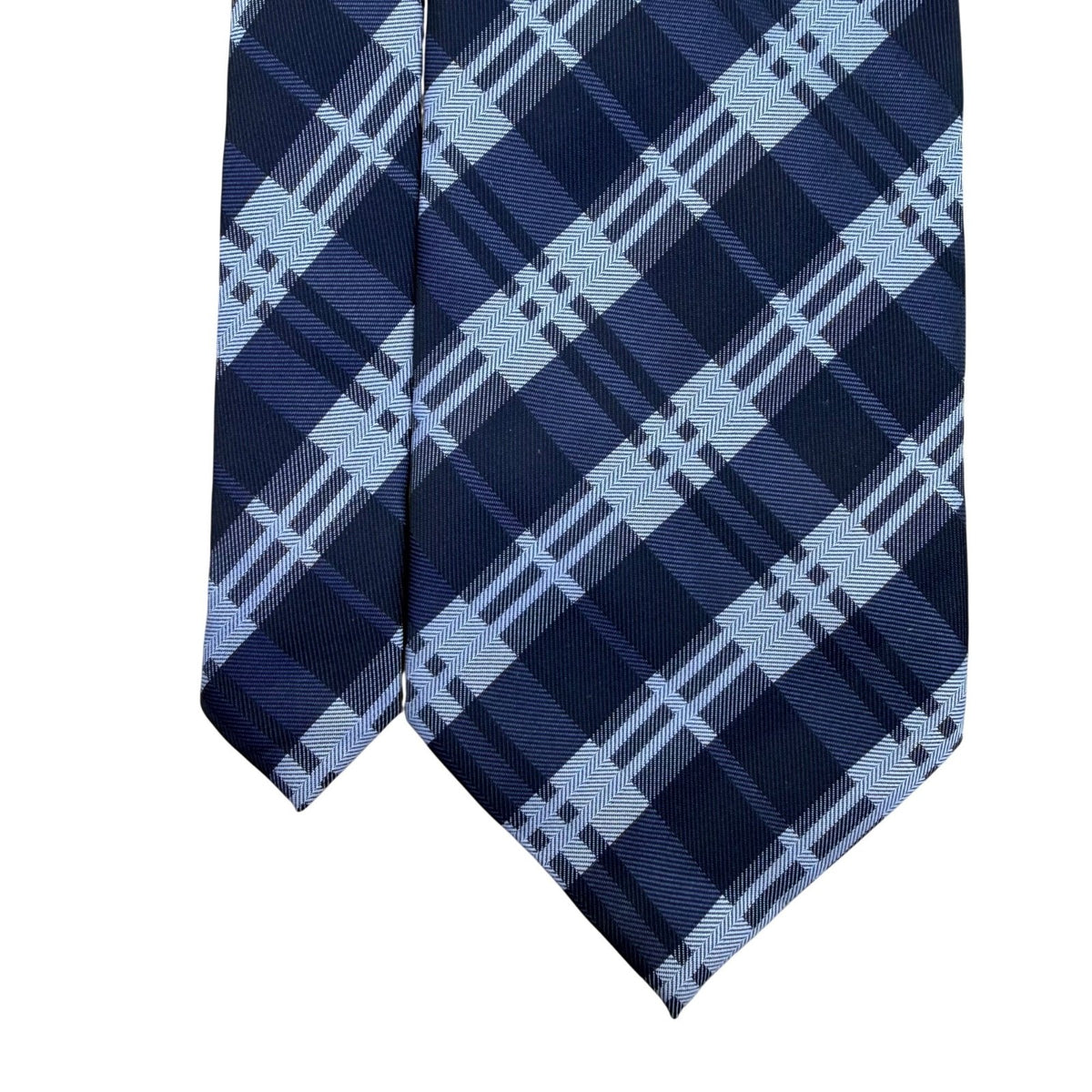 Umo Lorenzo Mens Blue Polyester Plaid Tie Classic Textured Finish Italy