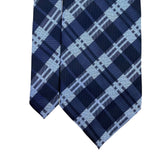 Umo Lorenzo Mens Blue Polyester Plaid Tie Classic Textured Finish Italy