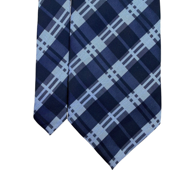 Umo Lorenzo Mens Blue Polyester Plaid Tie Classic Textured Finish Italy