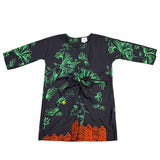 Nu New York Womens Black & Green Floral V-Neck Tie-Waist Dress Size S