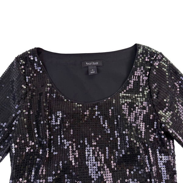 White House Black Womens Black Sequin Shift Dress Size S