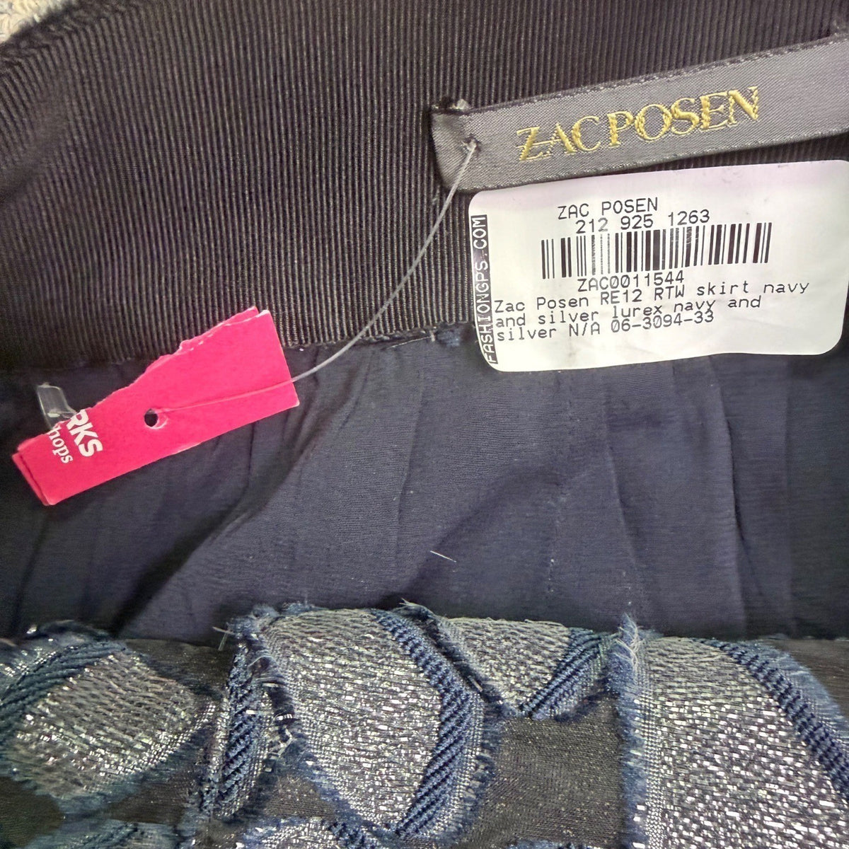 Zac Posen Womens Navy & Silver Metallic A-Line Skirt Size S