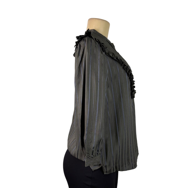 Marc By Marc Jacobs Womens Gray 100% Silk Ruffled Striped Blouse Size 8