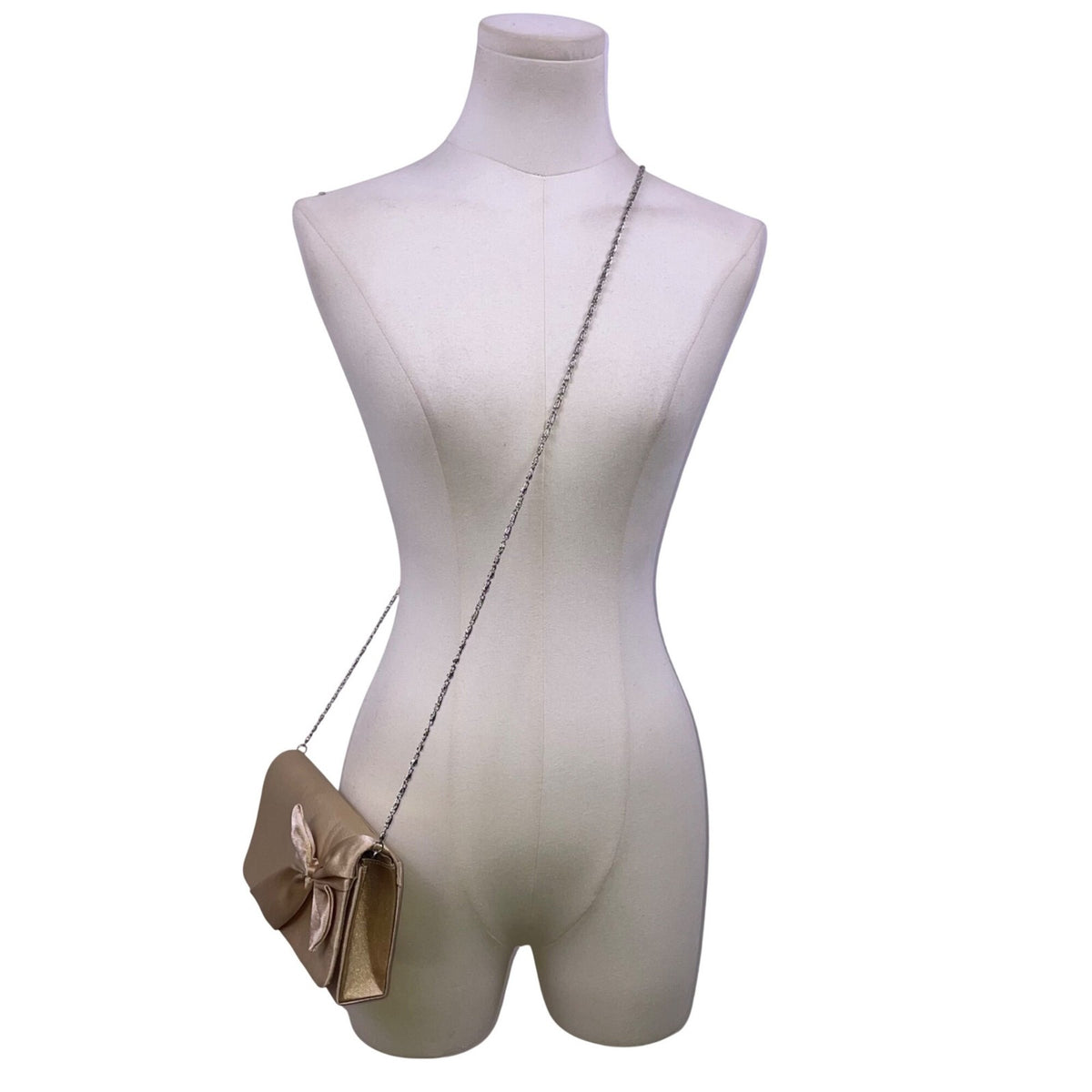 Bijoux Terner Women’s Champagne Satin Effect Chain Strap Bow Clutch Bag