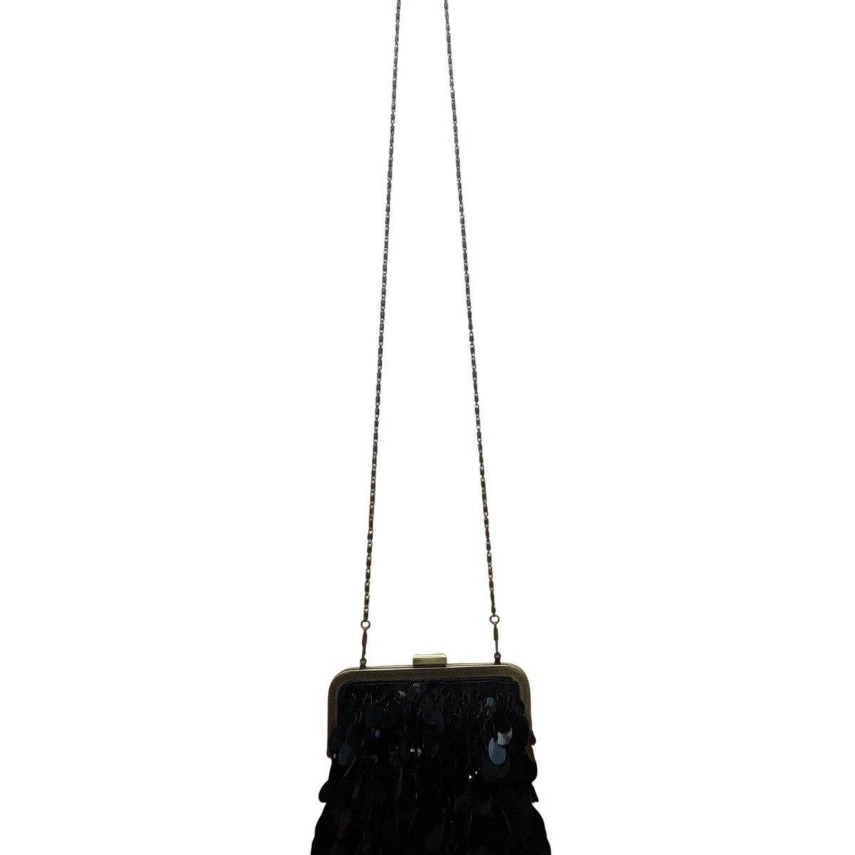 J&X NY Women’s Black Sequined With Chain Strap Elegant Clasp Frame Evening Bag