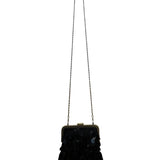 J&X NY Women’s Black Sequined With Chain Strap Elegant Clasp Frame Evening Bag