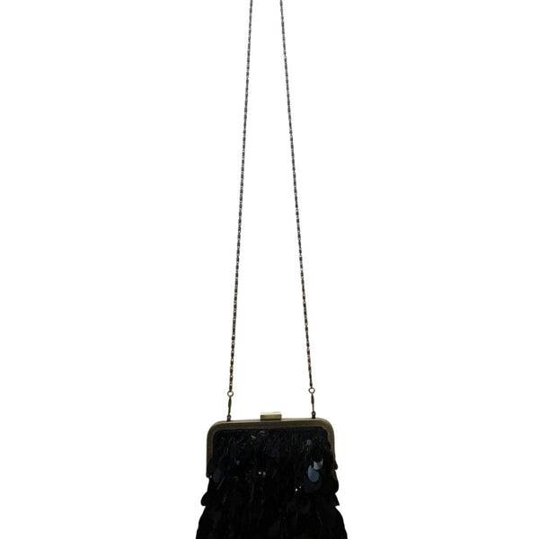 J&X NY Women’s Black Sequined With Chain Strap Elegant Clasp Frame Evening Bag