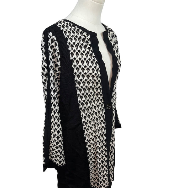 Nic+Zoe Black & White Open Front Cardigan Sweater With Button Closure Sz XL