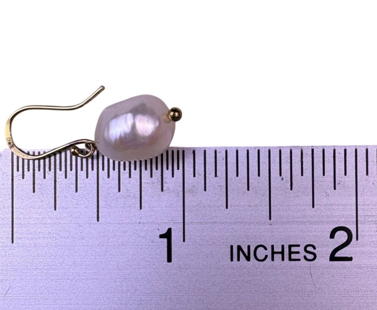 Gold Tone Womens Baroque Pearl 925 Sterling Silver Hook Drop Earrings Handmade