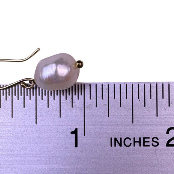 Gold Tone Womens Baroque Pearl 925 Sterling Silver Hook Drop Earrings Handmade