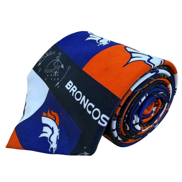 NFL Team Apparel Mens Orange/Blue Polyester Denver Broncos Tie Handmade Logo Des