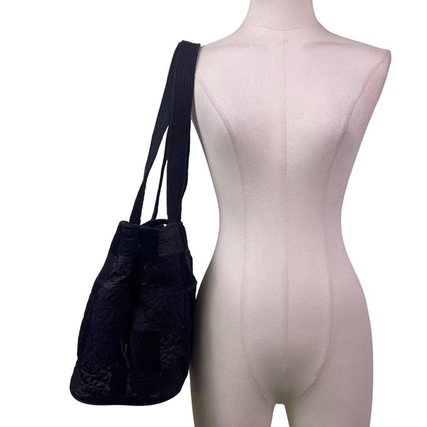 Donna Sharp Women’s Black Quilted Patchwork Double Straps Snap Closure Tote Bag