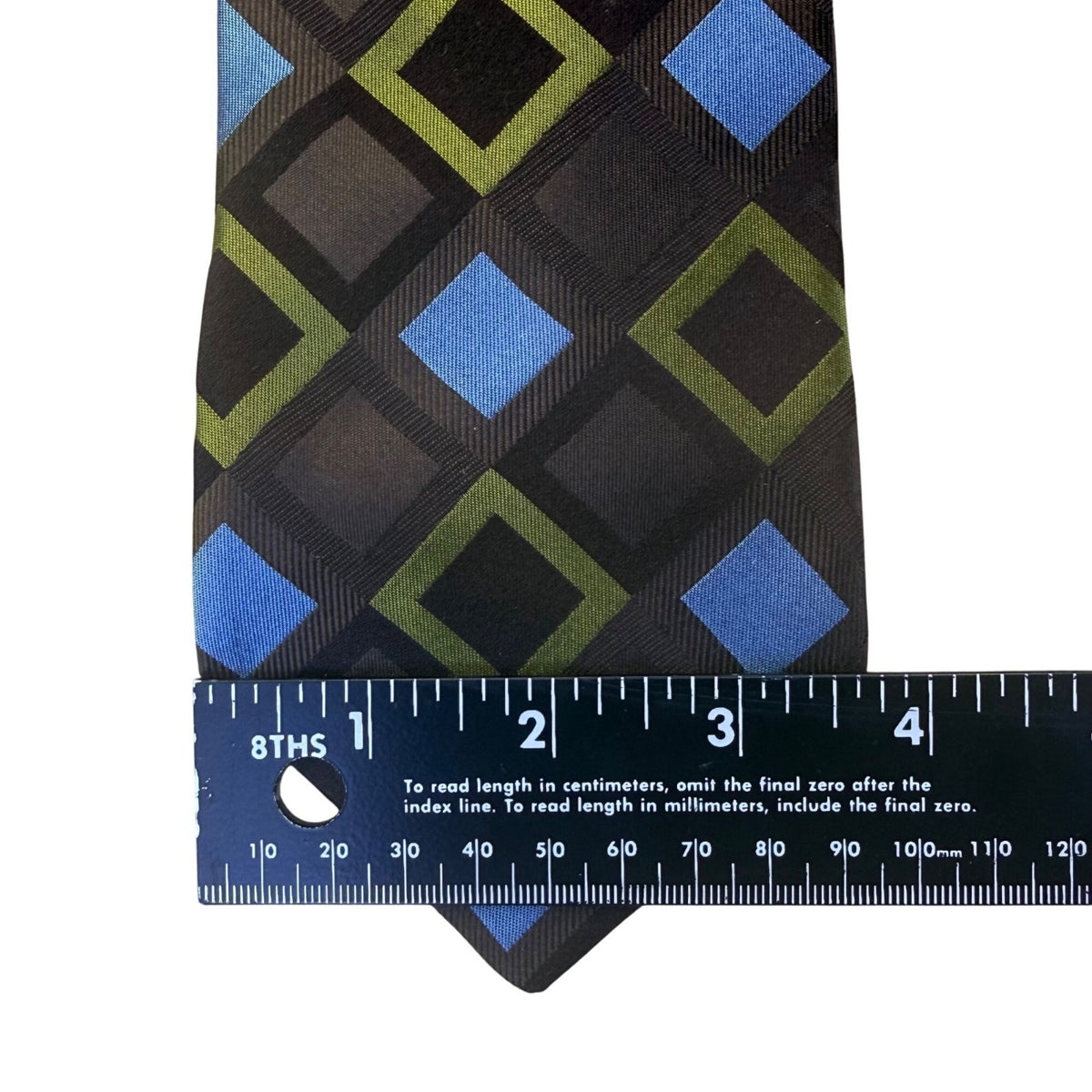 Ted Baker Mens Black Silk Geometric Tie Green & Blue Squares Modern Pattern