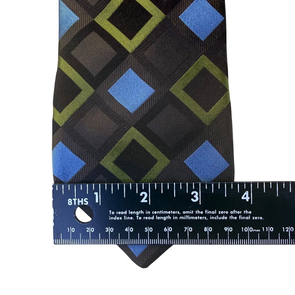 Ted Baker Mens Black Silk Geometric Tie Green & Blue Squares Modern Pattern