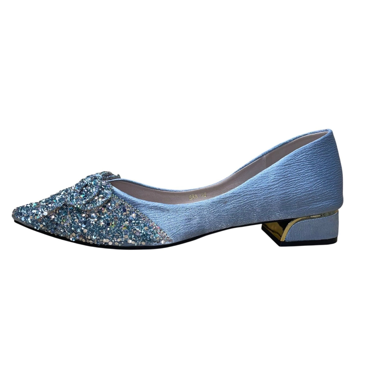 Huiyesheng Women’s Blue Rhinestone Bow Low-Heel Pointed-Toe Flats Size US10.5