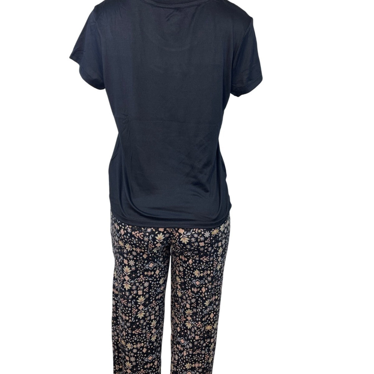 Muk Luks 3-Piece Black Open Cardigan T-Shirt & Floral Pant Lounge Set Sz S - New