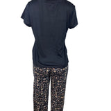 Muk Luks 3-Piece Black Open Cardigan T-Shirt & Floral Pant Lounge Set Sz S - New