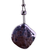 Chicos Womens Silver Tone Adjustable Necklace With Hammered Pendant
