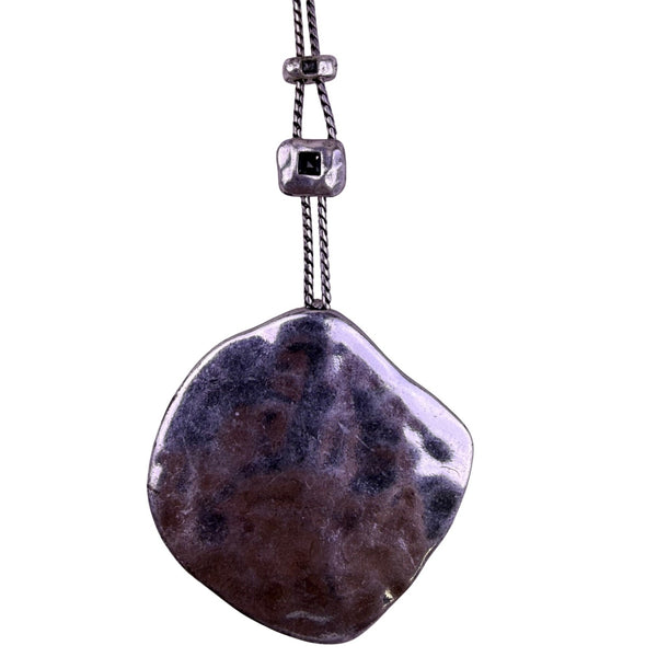 Chicos Womens Silver Tone Adjustable Necklace With Hammered Pendant