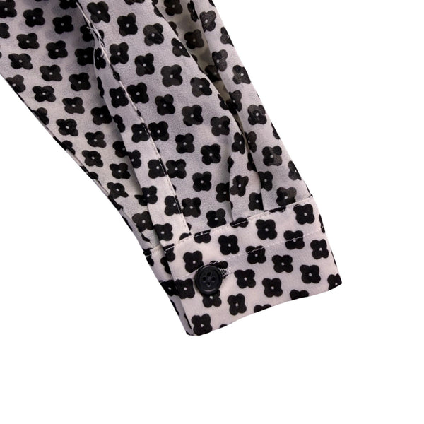 Ann Taylor Loft Womens White & Black Blouse Long Sleeve Floral Print Size XS