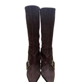 Guess Women’s Burgundy Suede Buckle Strap Stiletto Knee-High Goldie Boots Sz 6M