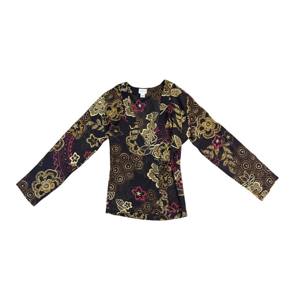 Chicos Womens Black & Multi-Color Silk Blouse With Floral Print Size 1
