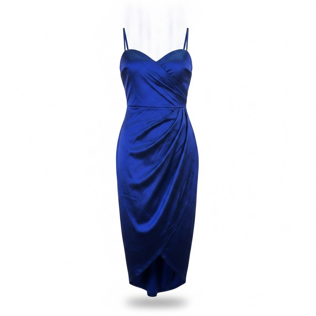 Emerald Sundae Womens Cobalt Stretch Satin Strappy Midi Dress Size L