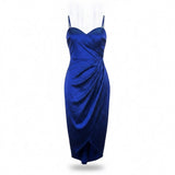 Emerald Sundae Womens Cobalt Stretch Satin Strappy Midi Dress Size L