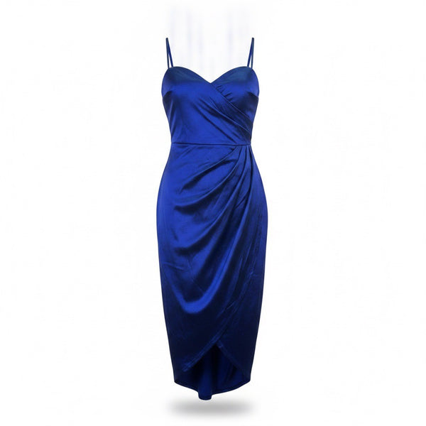 Emerald Sundae Womens Cobalt Stretch Satin Strappy Midi Dress Size L