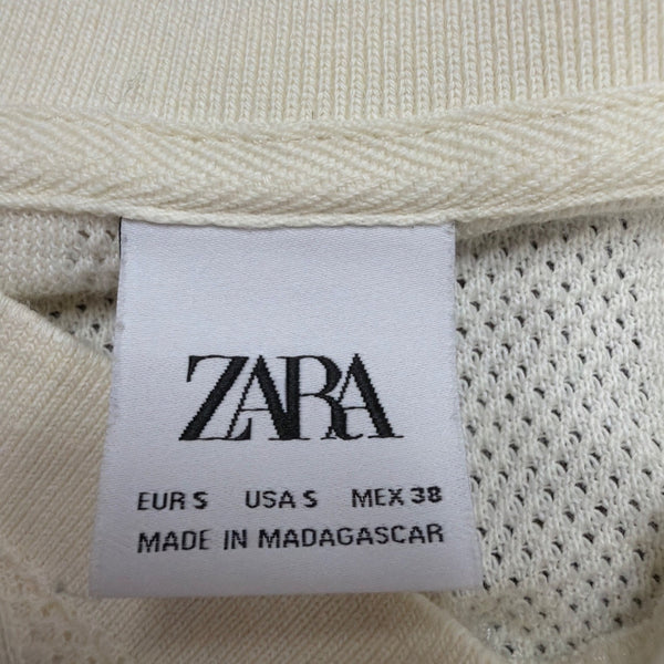 Zara Mens Cream Polo Shirthort Sleeve Ribbed Casual Size S
