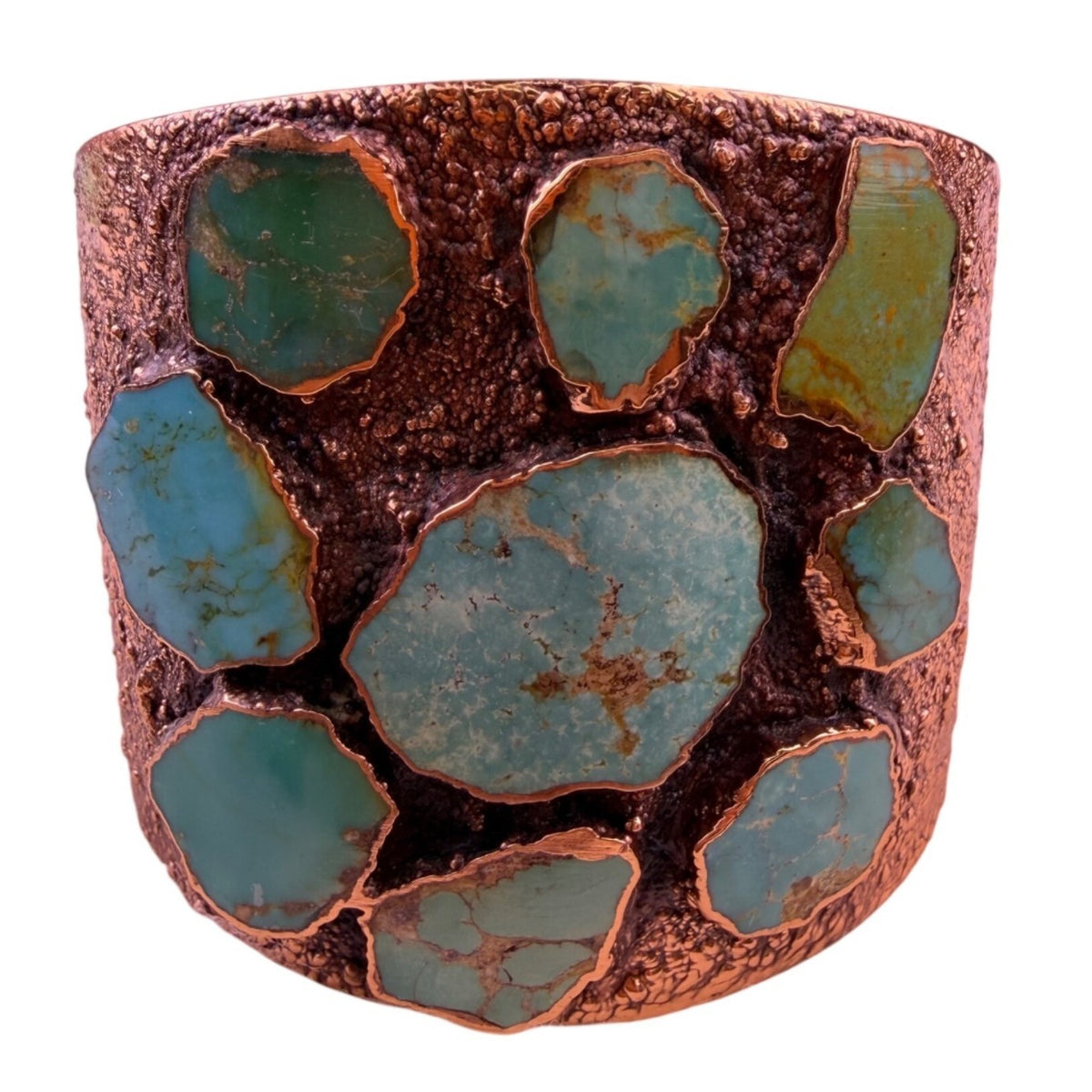 Handcrafted Vintage Solid Copper Cuff Bracelet With Inlaid Green Turquoise