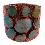 Handcrafted Vintage Solid Copper Cuff Bracelet With Inlaid Green Turquoise