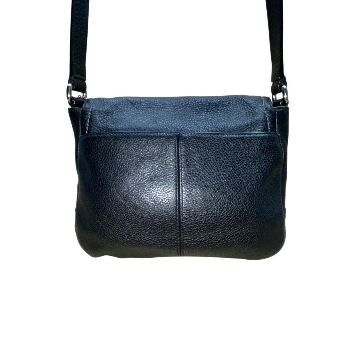 Coach Women’s Black Pebbled Leather Adjustable Strap Silver-Tone Crossbody Bag