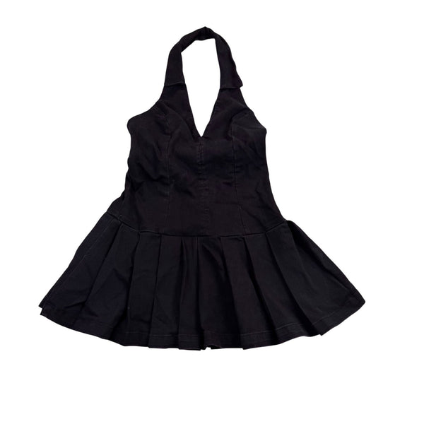 Love Fire Womens Black Cotton Blend Halter Pleated Stylish Fit Size L 