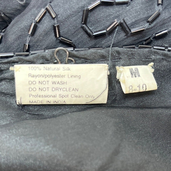 Black & Silver Sequin Beaded Womens Dress Long Sleeve Elegant Design Size M