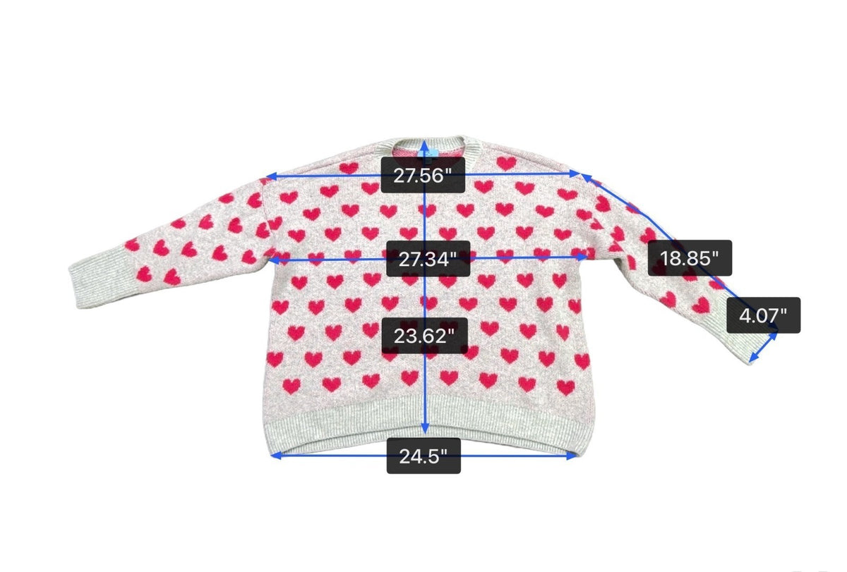 Cece Womens White & Pink Heart Pattern Pullover Sweater Size L