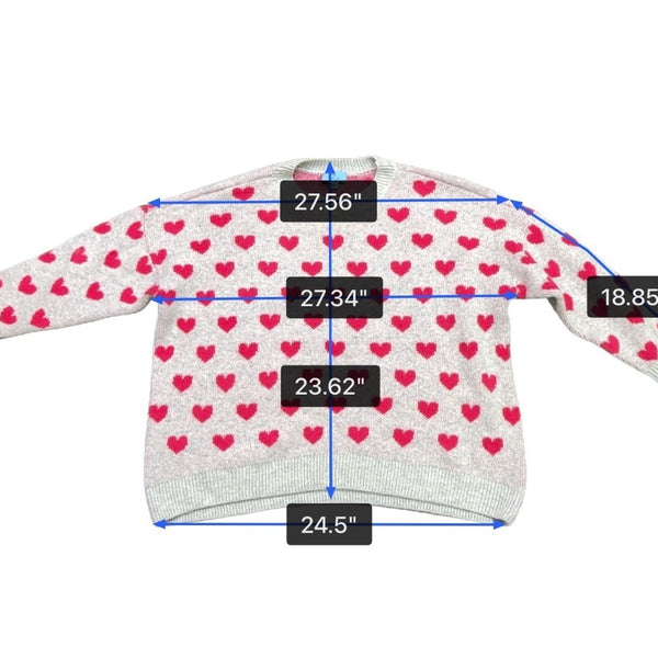 Cece Womens White & Pink Heart Pattern Pullover Sweater Size L