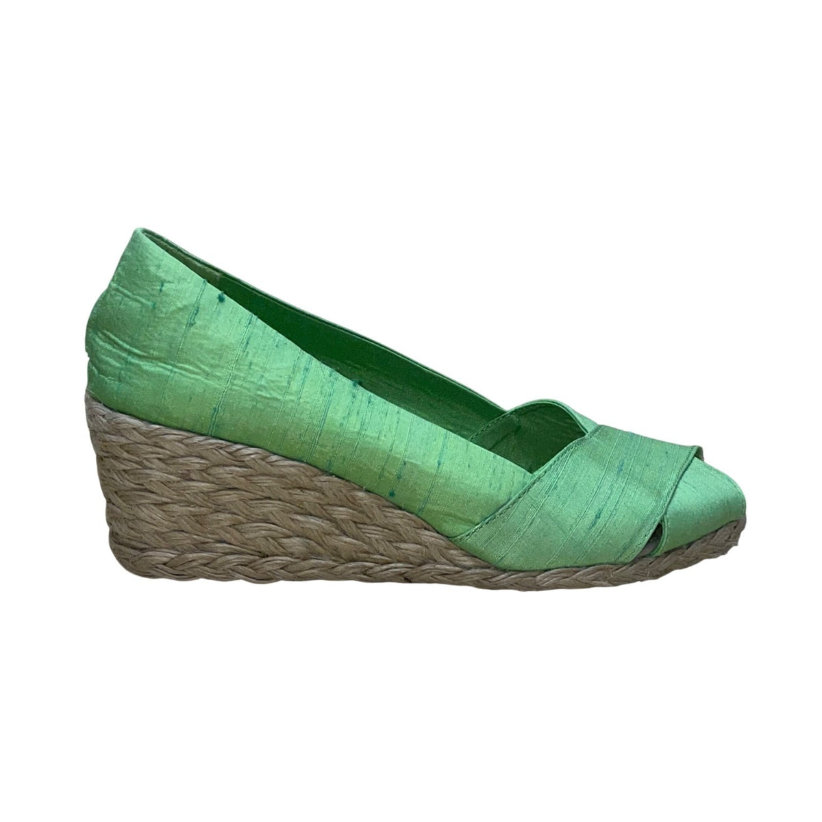 Lauren Ralph Lauren Women’s Lime Shantung Cecilia Peep Toe Wedge Shoes Size 7B