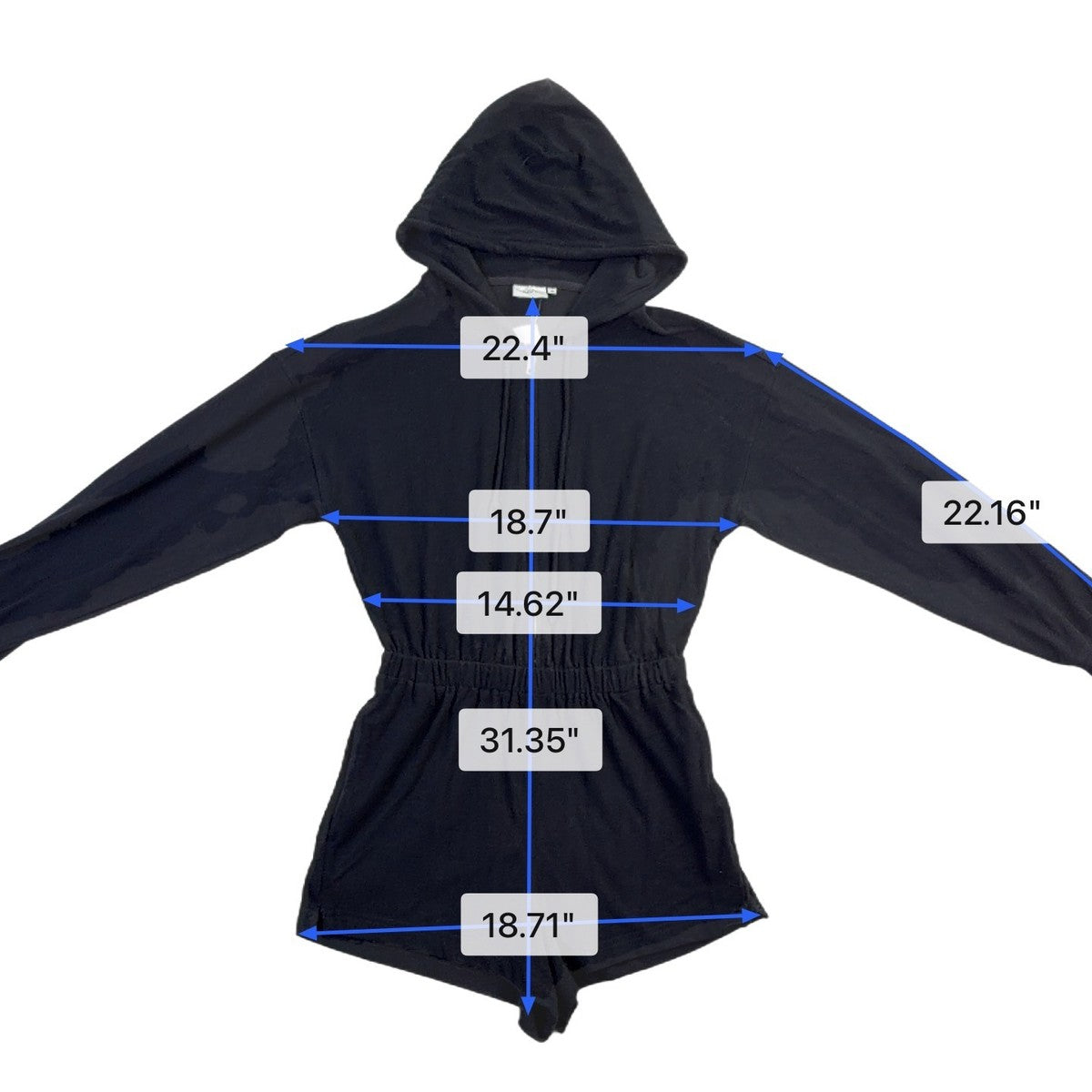 Nia Womens Black Hooded Romper With Elastic Waist & Long Sleeves Size S