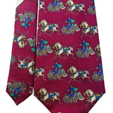 Salvatore Ferragamo Mens Red Silk Tie With Horse & Carriage Print