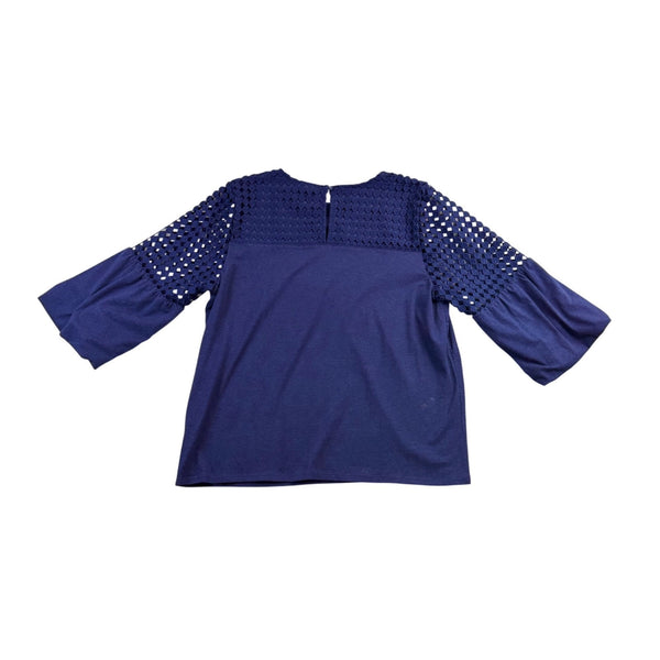 Chicos Womens Navy Top Bell Sleeves Blue Perforated Style Sz XL