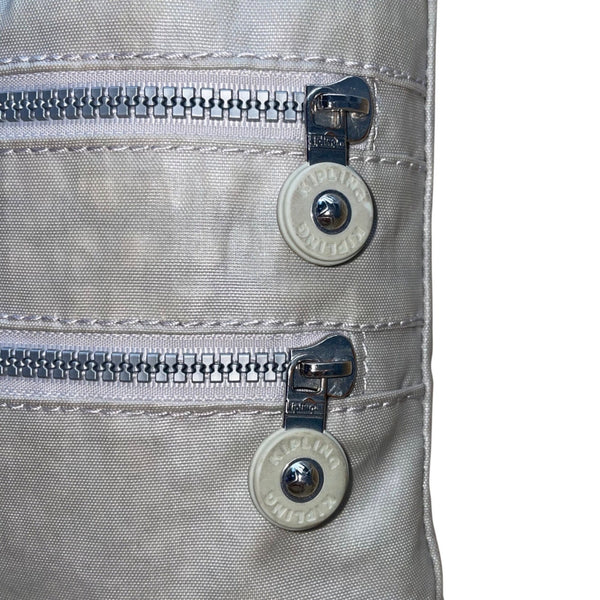 Kipling Women’s Silver Metallic Zippered Pockets Adjustable Strap Crossbody Bag
