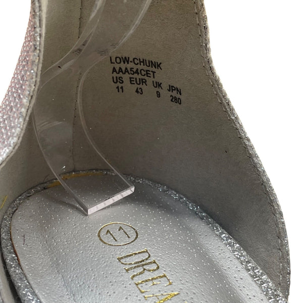 Dream Pairs Womens Silver Glitter Synthetic Low Chunk Heel Sandals Size 11