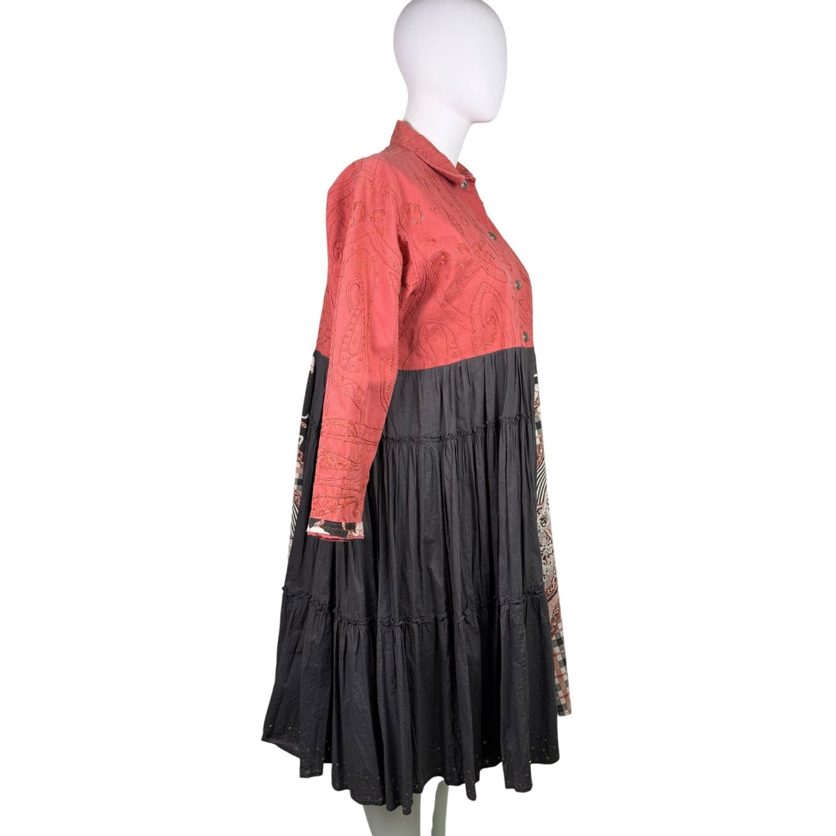 Shari B. Green Womens Red Black Patchwork Button-Up Dress Artsy Style Sz XL