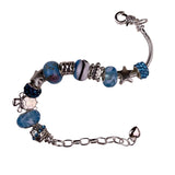 Cute Blue Sea Animals Charm Bracelet Silver Tone Beaded Adjustable